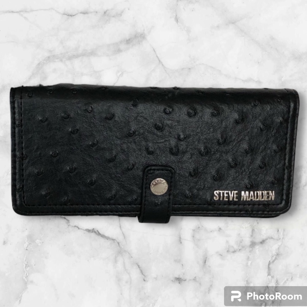 Steve Madden Wallet Faux Ostrich Leather Black EUC